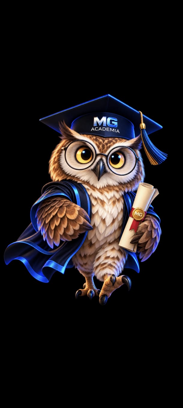 Búho sabio con diploma, mascota oficial de MG Academia